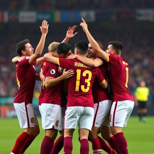 Foto dei giocatori della Roma che festeggiano la vittoria nel derby contro la Lazio