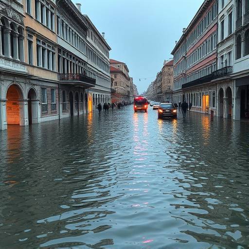 Strade allagate a Venezia, Veneto, durante un'allerta meteo