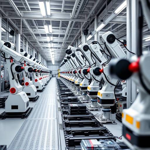 Una catena di montaggio robotizzata in una fabbrica a Milano, Lombardia